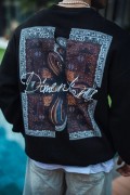 Erkek 3 iplik pamuklu Bisiklet Yaka Ön ve Arka Baskılı SweatShirt - Siyah