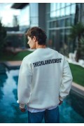 Erkek 3 iplik pamuklu Bisiklet Yaka Baskılı SweatShirt - Beyaz