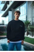 Erkek 3 iplik Pamuklu Bisiklet Yaka Oversize Baskılı SweatShirt - Siyah