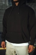 Erkek 3 İplik Pamuklu Kapüşonlu Basic SweatShirt Hoodie - Siyah