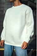 Erkek  Bisiklet Yaka 3 İplik Pamuklu Basic SweatShirt - Beyaz