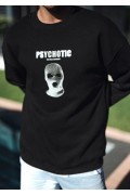 Erkek 3 iplik pamuklu Kışlık Bisiklet Yaka Baskılı SweatShirt - Siyah