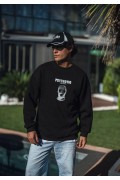 Erkek 3 iplik pamuklu Kışlık Bisiklet Yaka Baskılı SweatShirt - Siyah