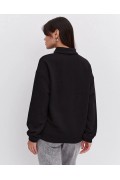 Kadın 3 İplik Pamuklu Oversize Yarım Fermuarlı Yakalı Basic Sweatshirt - Siyah