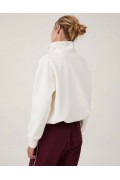 Kadın 3 İplik Pamuklu Oversize Yarım Fermuarlı Yakalı Basic Sweatshirt - Beyaz