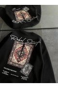 Kadın Bisiklet Yaka Kilim Halı Baskılı 3 İplik Pamuklu Sweatshirt - Siyah