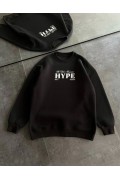 Kadın 3 İplik Pamuklu Bisiklet Yaka Baskılı SweatShirt - Siyah