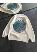 Kadın 3 İplik Pamuklu Bisiklet Yaka Baskılı SweatShirt - Beyaz