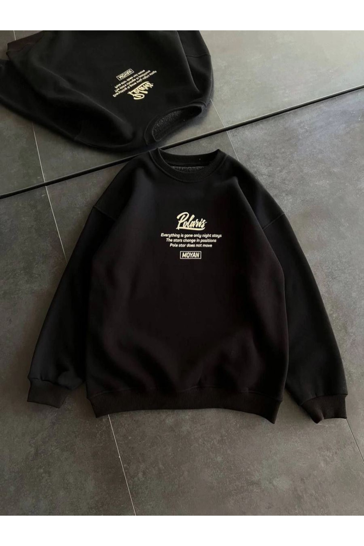 Kadın 3 iplik Pamuklu Bisiklet Yaka Baskılı SweatShirt - Siyah