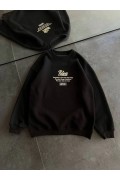 Kadın 3 iplik Pamuklu Bisiklet Yaka Baskılı SweatShirt - Siyah