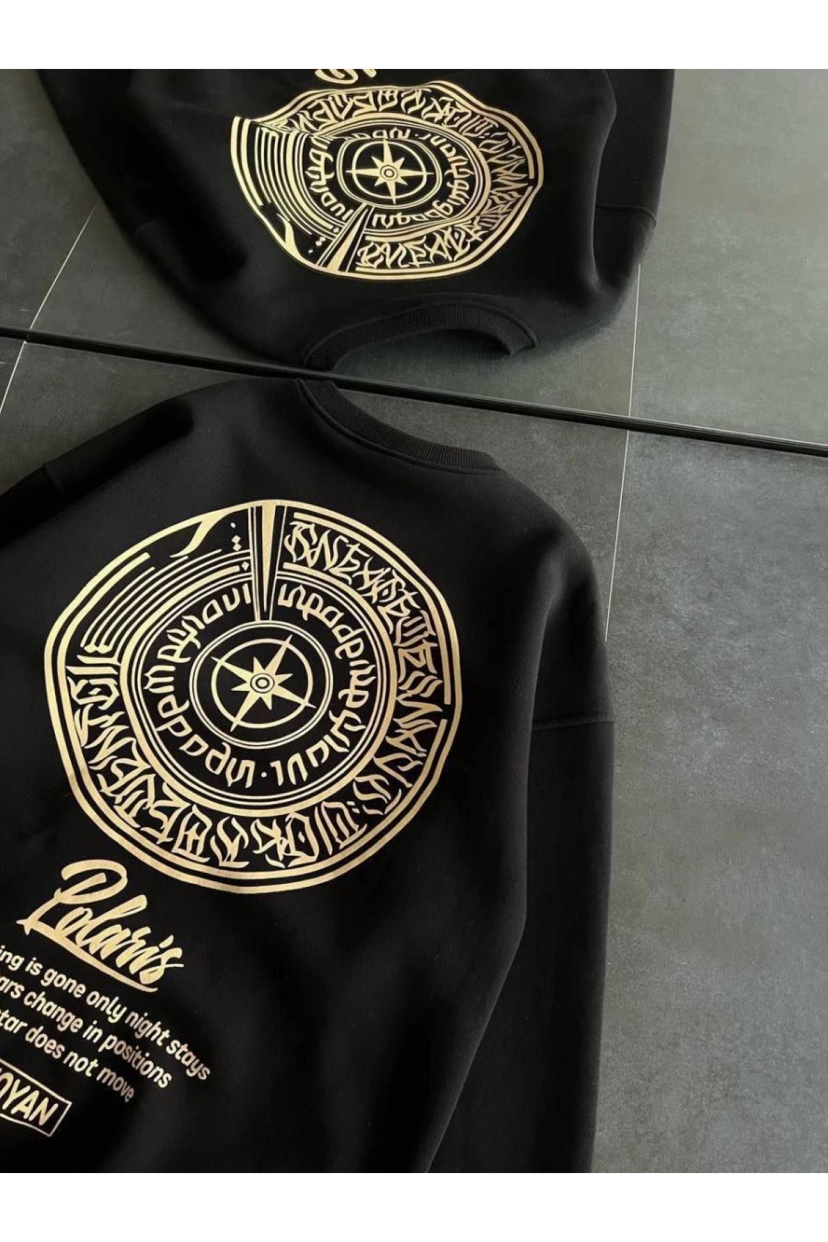 Kadın 3 iplik Pamuklu Bisiklet Yaka Baskılı SweatShirt - Siyah