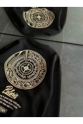 Kadın 3 iplik Pamuklu Bisiklet Yaka Baskılı SweatShirt - Siyah