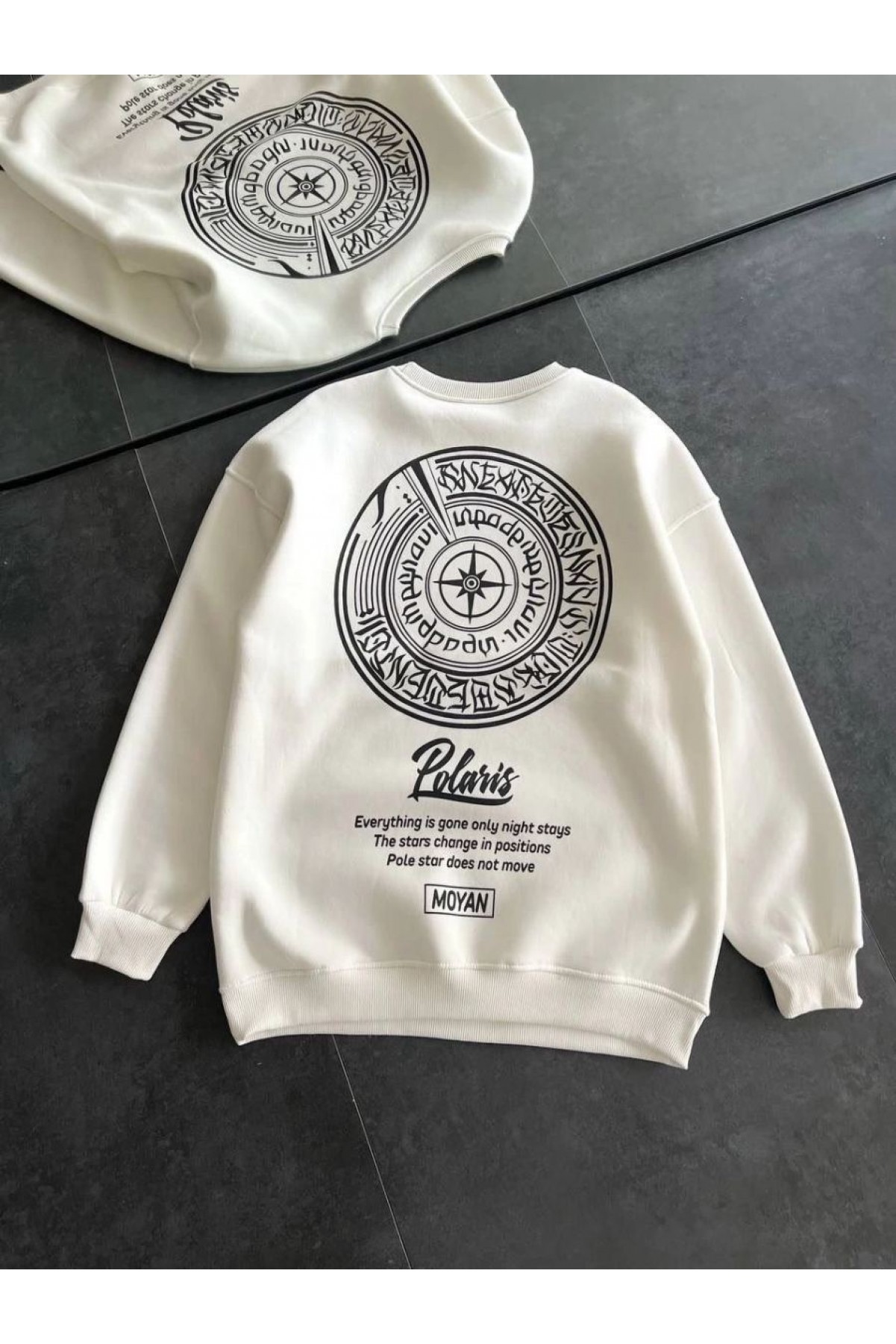 Kadın 3 iplik Pamuklu Bisiklet Yaka Baskılı SweatShirt - Beyaz