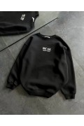 Kadın Bisiklet Yaka 3 İplik pamuklu Baskılı Oversize SweatShirt - Siyah