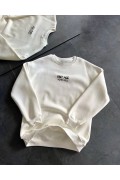 Kadın Bisiklet Yaka 3 İplik Baskılı Oversize SweatShirt - Beyaz