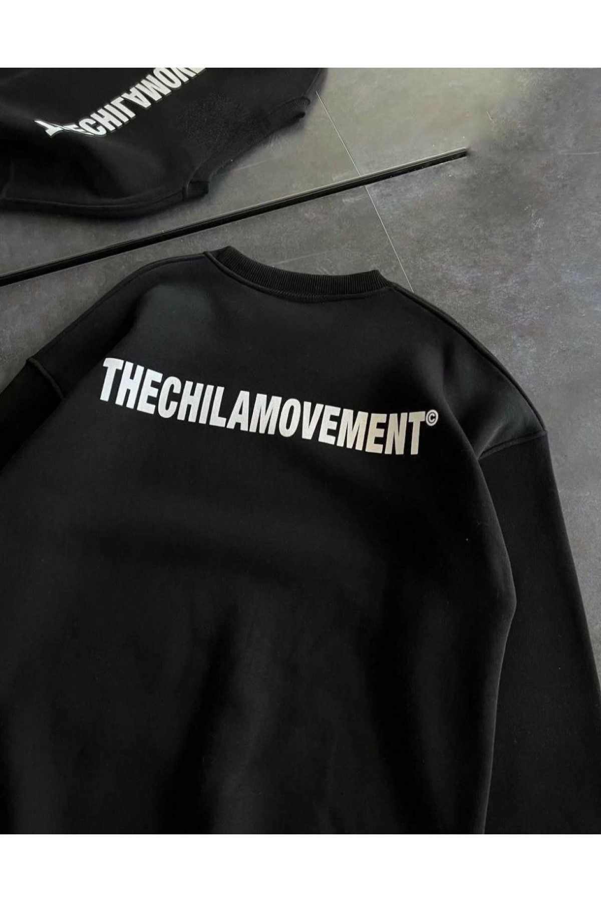 Kadın 3 iplik Kışlık pamuklu Bisiklet Yaka Oversize Baskılı SweatShirt - Siyah