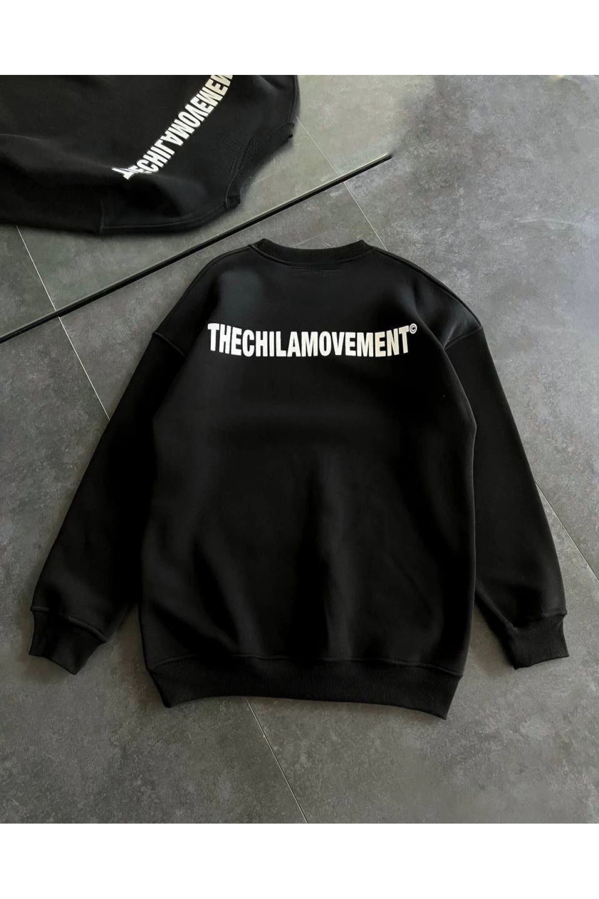 Kadın 3 iplik Kışlık pamuklu Bisiklet Yaka Oversize Baskılı SweatShirt - Siyah