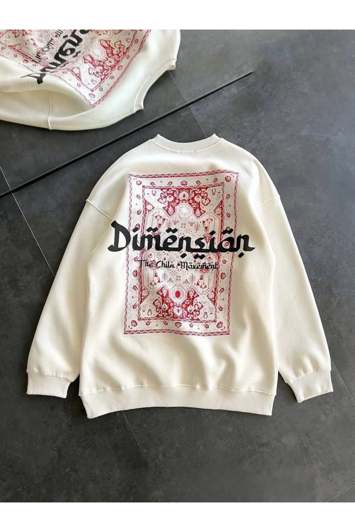 Kadın 3 İplik Pamuklu Bisiklet Yaka Baskılı SweatShirt - Beyaz