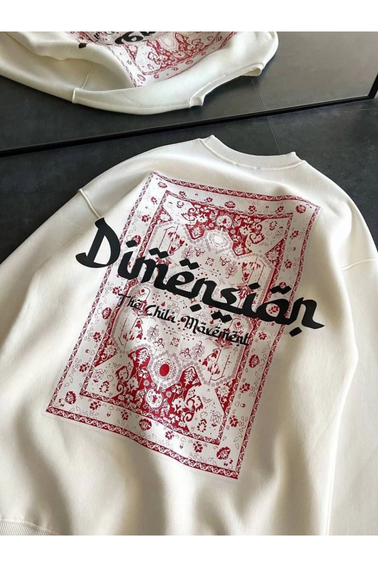 Kadın 3 İplik Pamuklu Bisiklet Yaka Baskılı SweatShirt - Beyaz