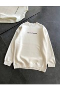 Kadın 3 İplik Pamuklu Bisiklet Yaka Baskılı SweatShirt - Beyaz