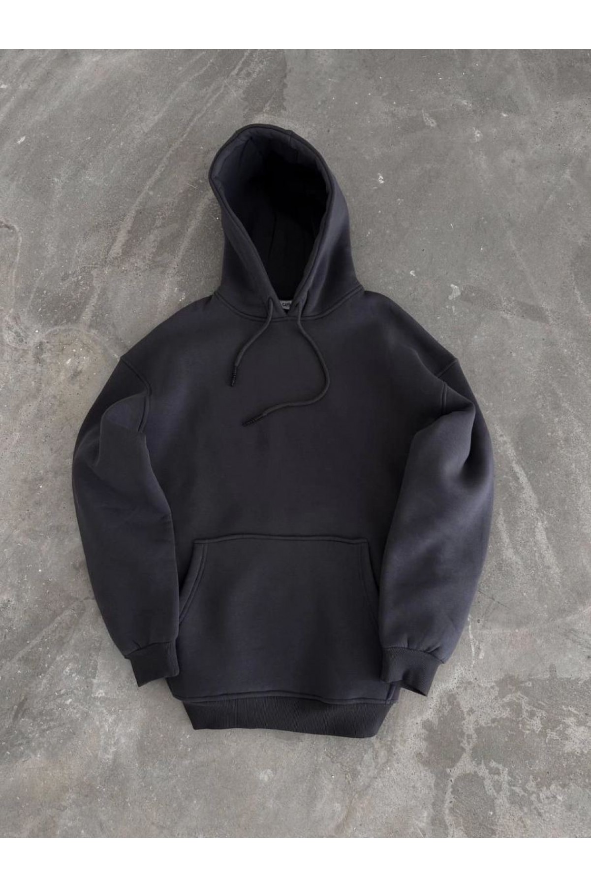 Kadın Kapüşonlu Kanguru Cepli 3 İplik Pamuklu Oversize Hoodie Sweatshirt - Füme