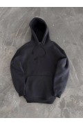 Kadın Kapüşonlu Kanguru Cepli 3 İplik Pamuklu Oversize Hoodie Sweatshirt - Füme