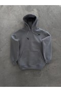 Kadın Kapüşonlu Kanguru Cepli 3 İplik Pamuklu Oversize Hoodie Sweatshirt -  Boyalı Gri