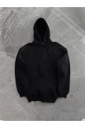 Kadın Kapüşonlu Kanguru Cepli 3 İplik Pamuklu Oversize Hoodie Sweatshirt - Siyah