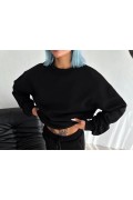 Kadın Bisiklet Yaka 3 İplik Pamuklu Basic SweatShirt - Siyah
