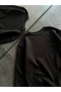 Kadın Bisiklet Yaka 3 İplik Pamuklu Basic SweatShirt - Siyah