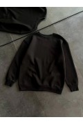 Kadın Bisiklet Yaka 3 İplik Pamuklu Basic SweatShirt - Siyah