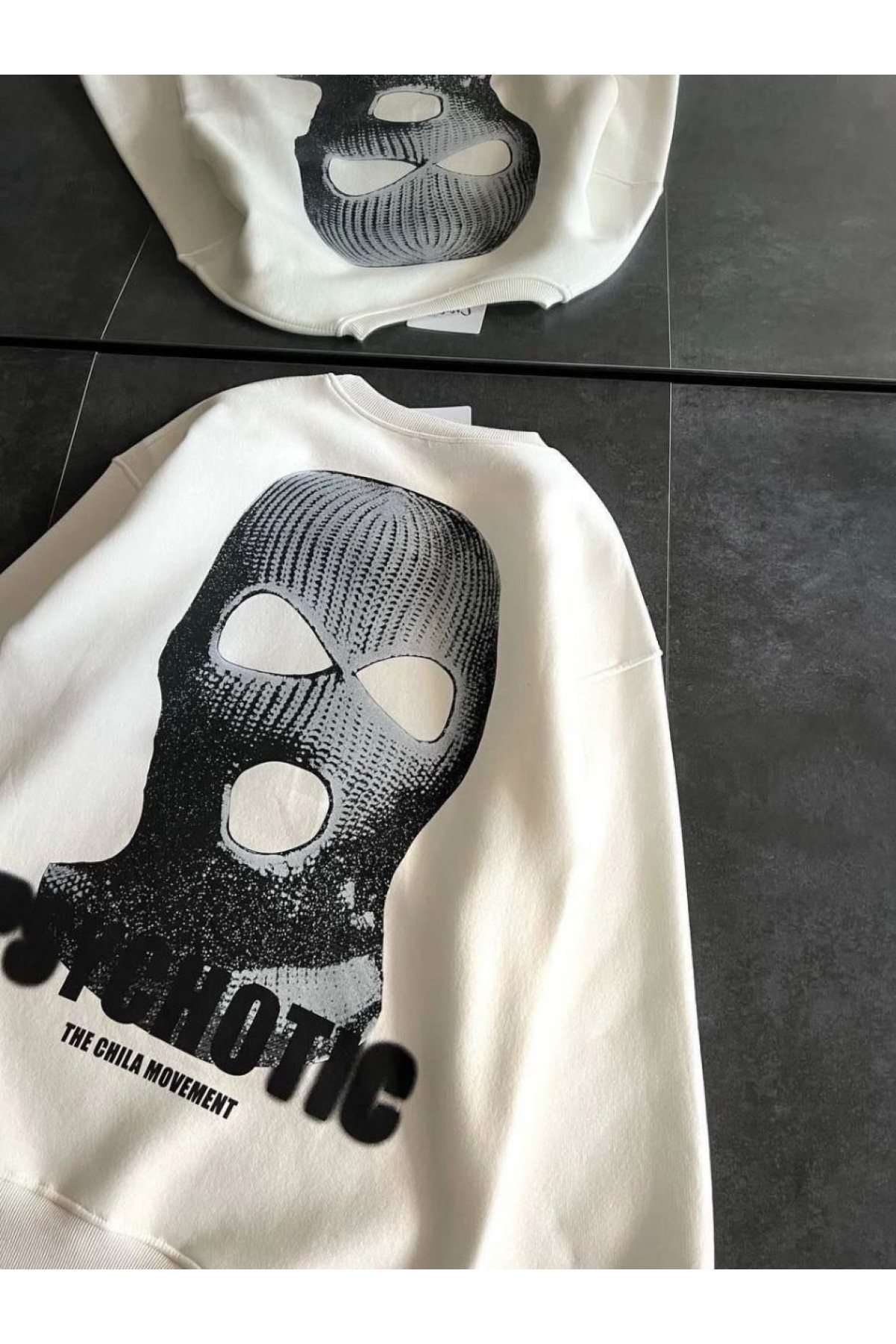Kadın 3 iplik Kışlık Bisiklet Yaka Baskılı SweatShirt - Beyaz