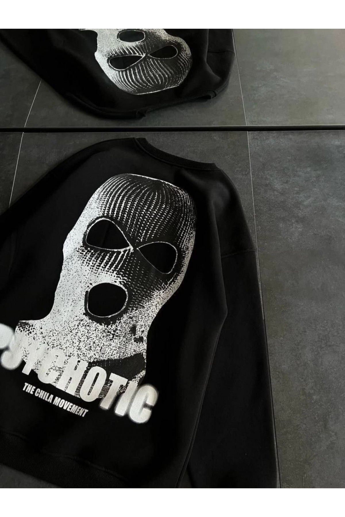 Kadın 3 iplik Kışlık Bisiklet Yaka Baskılı SweatShirt - Siyah