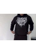 Erkek Kapüşonlu Kanguru Cepli Sweatshirt 3 İplik Pamuklu Baskılı Hoodie -  Siyah