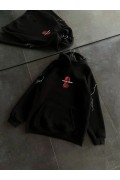 Kadın Kapüşonlu Kanguru Cepli Sweatshirt 3 İplik Pamuklu Baskılı Hoodie - Siyah