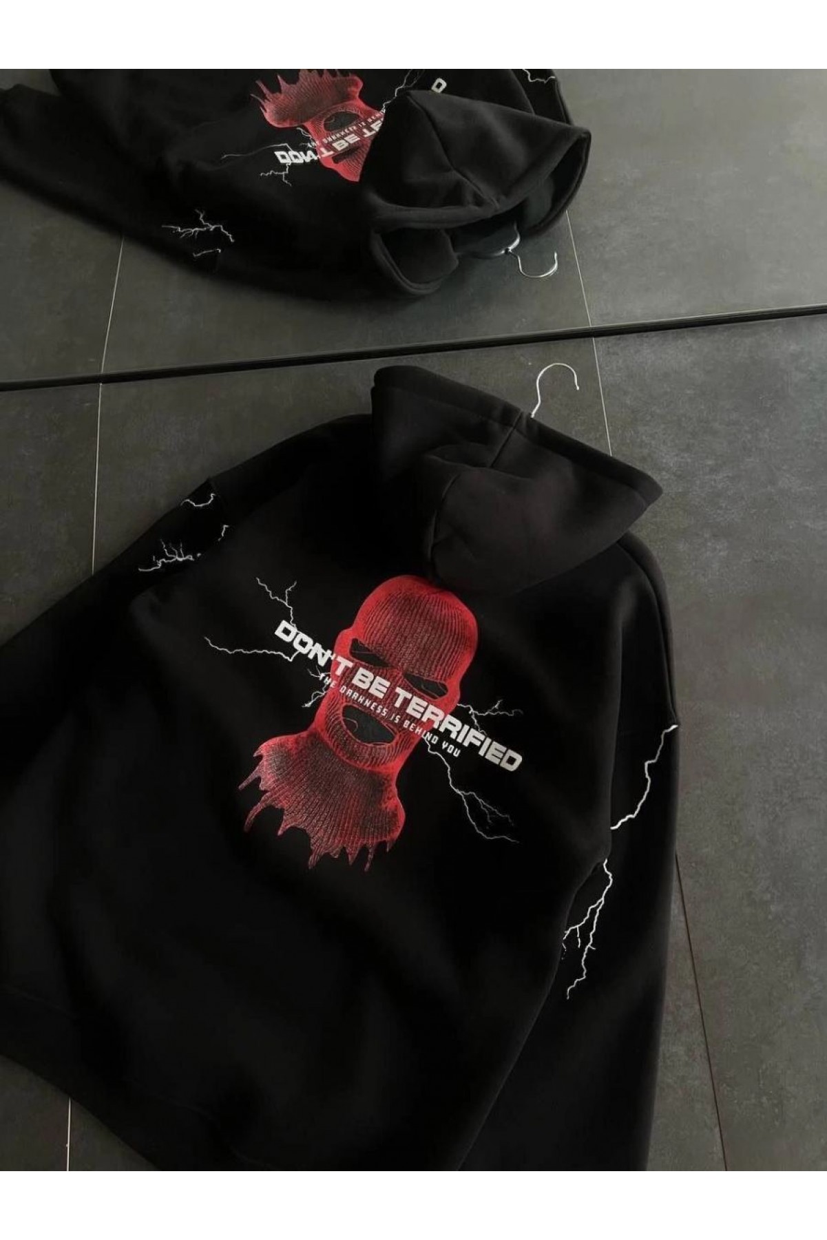 Kadın Kapüşonlu Kanguru Cepli Sweatshirt 3 İplik Pamuklu Baskılı Hoodie - Siyah