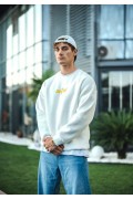 Erkek 3 iplik pamuklu Kışlık Bisiklet Yaka Baskılı SweatShirt - Beyaz