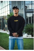 Erkek 3 iplik pamuklu Kışlık Bisiklet Yaka Baskılı SweatShirt - Siyah
