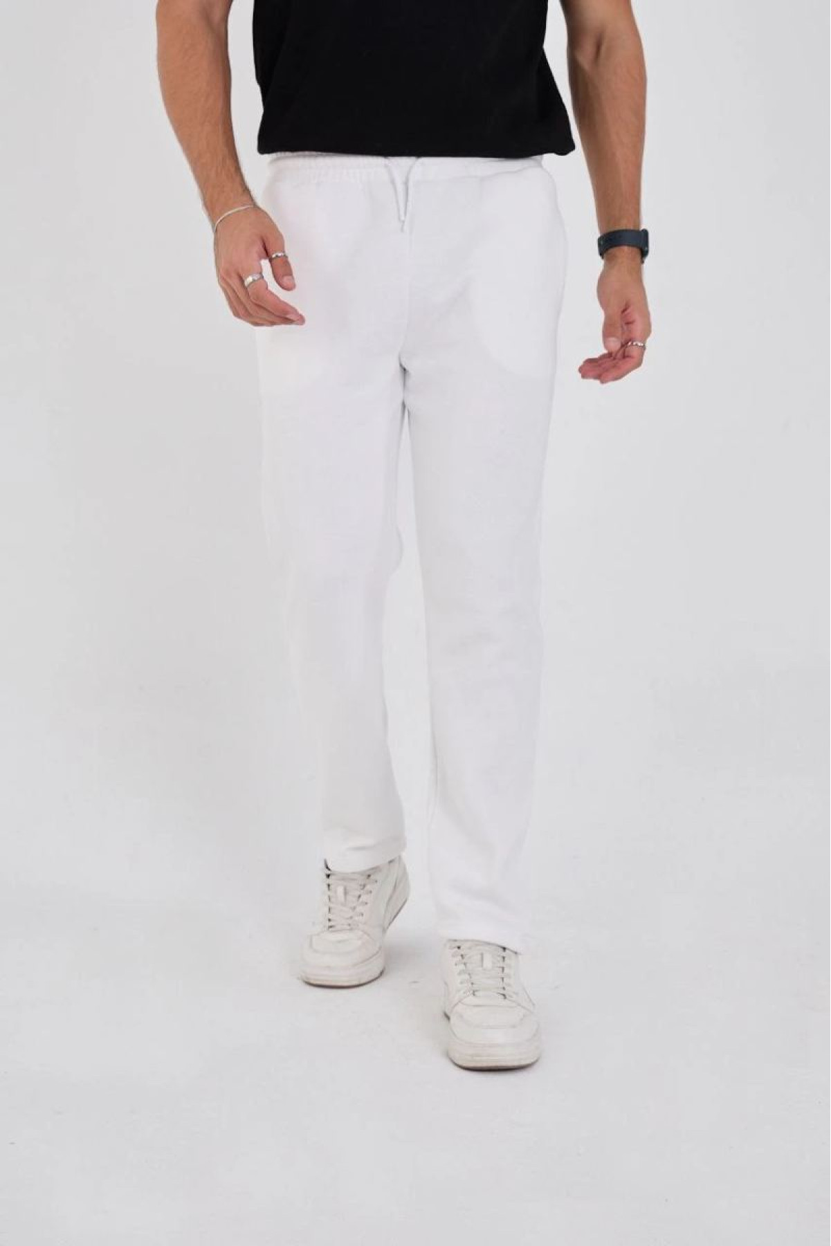 Erkek Üç İplik Basic Eşofman Pantolon - Beyaz