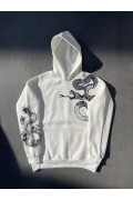 Kadın Oversize Kapüşonlu Kanguru Cepli Baskılı 3 İplik Pamuklu Sweatshirt Hoodie -   Beyaz