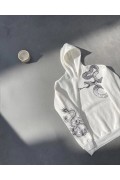 Kadın Oversize Kapüşonlu Kanguru Cepli Baskılı 3 İplik Pamuklu Sweatshirt Hoodie -   Beyaz