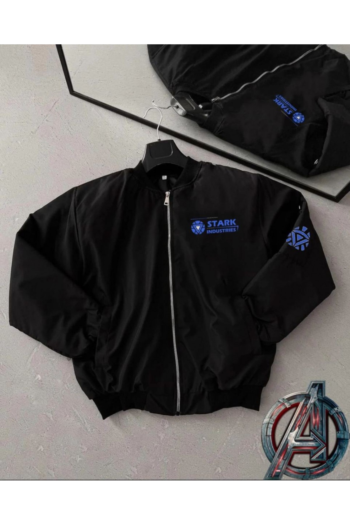 ERKEK Stark Industries Siyah Bomber Mont Fermuarlı Cepli Uzun Kollu Kapitone - Siyah