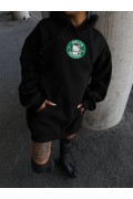 Kadın Oversize Kapüşonlu Kanguru Cepli Baskılı 3 İplik Pamuklu Sweatshirt Hoodie -   Siyah