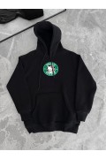 Kadın Oversize Kapüşonlu Kanguru Cepli Baskılı 3 İplik Pamuklu Sweatshirt Hoodie -   Siyah