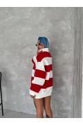 Kadın 3 İplik Pamuklu Parçalı Yakalı SweatShirt - Kırmızı