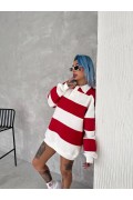 Kadın 3 İplik Pamuklu Parçalı Yakalı SweatShirt - Kırmızı