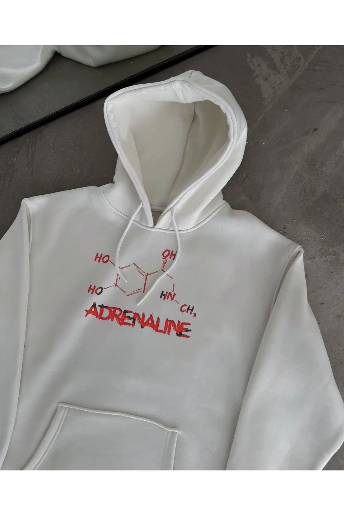 Kadın Oversize Kapüşonlu Cepli Baskılı 3 İplik Pamuklu Hoodie Sweatshirt - Beyaz