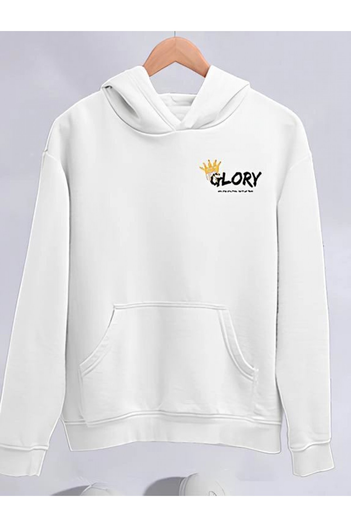 Kadın Oversize Kapüşonlu Kanguru Cepli Baskılı 3 İplik Pamuklu Sweatshirt Hoodie -   Beyaz
