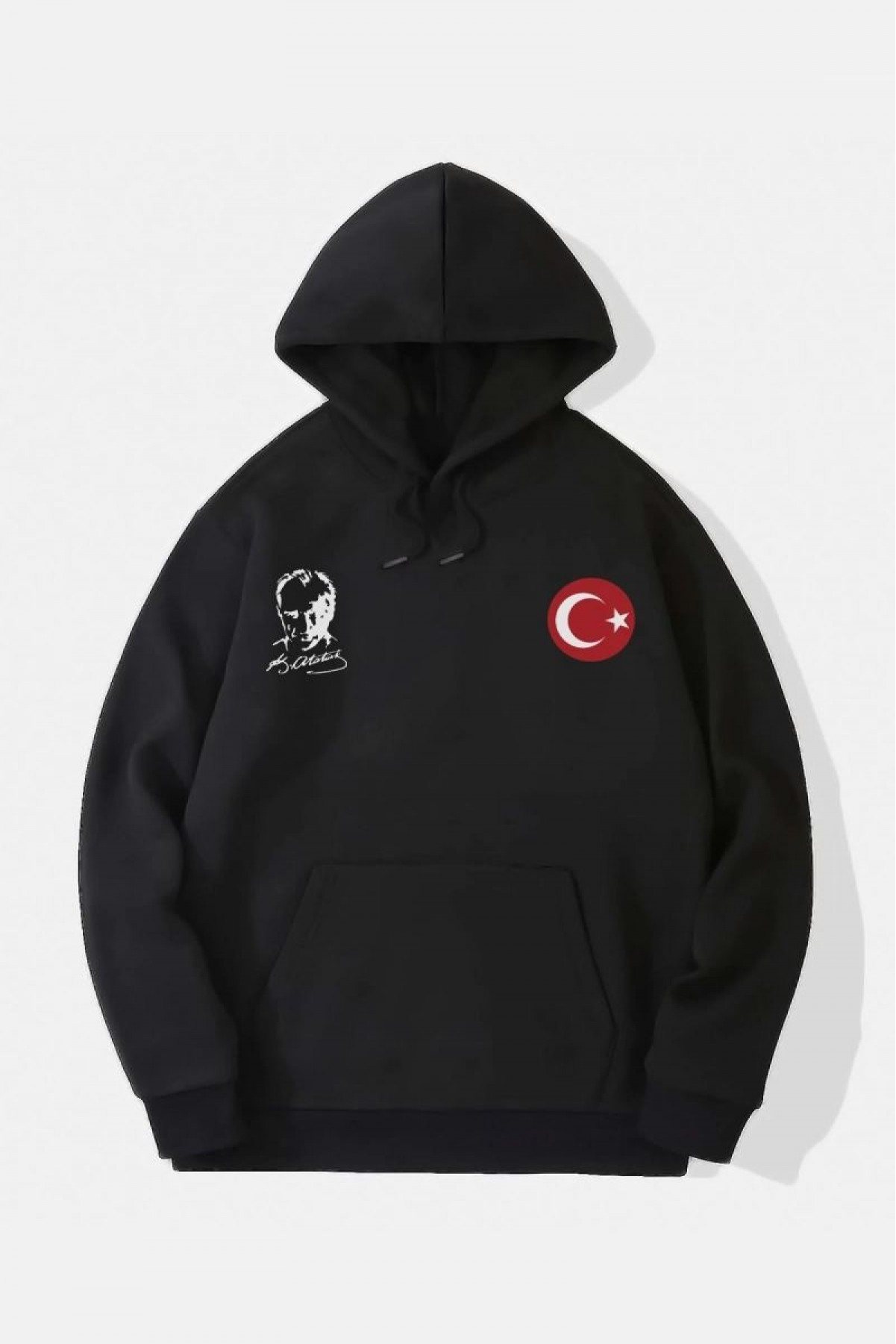 10 Kasıma Özel 3 İplik Kapüşonlu Baskılı SweatShirt Hoodie - Siyah