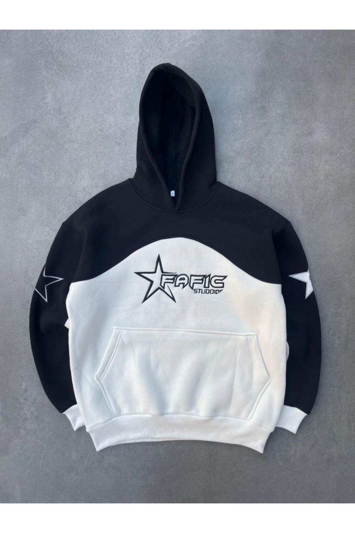 Kadın 3 İplik Pamuklu Parçalı Nakış İşlemelı Kapüşonlu SweatShirt Hoodie - Siyah